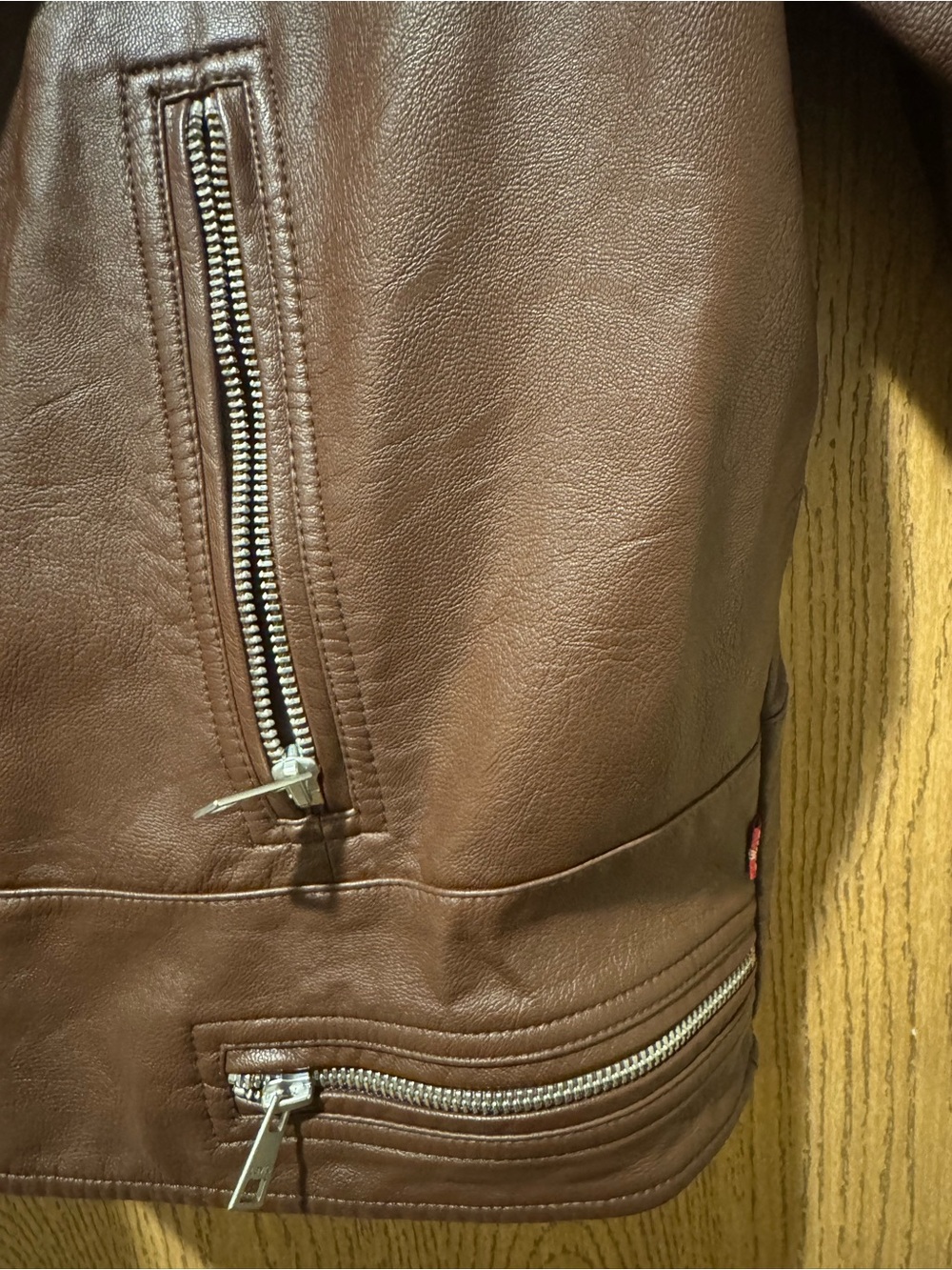 Levi's Chocolate Brown Faux Leather Moto Jacket with Zip Details - Picture 5 of 6